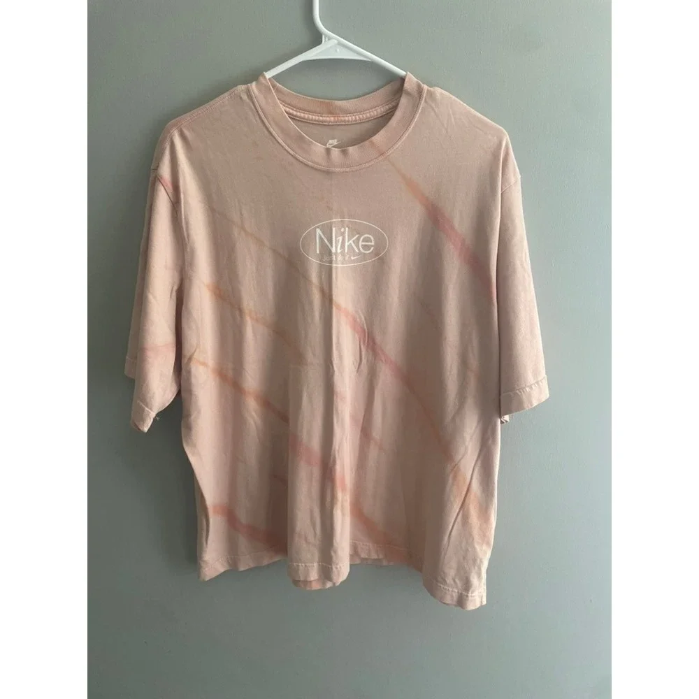 Nike Loose Fit Tie Dye Graphic Tee Pink Peach Just Do It Cotton T-Shirt L